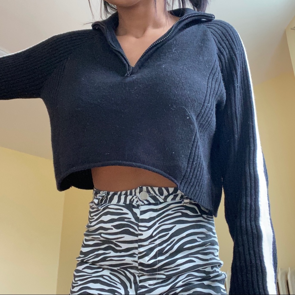 John Galt Striped Cropped Quarter Zip